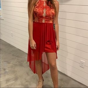 Red formal high-low dress